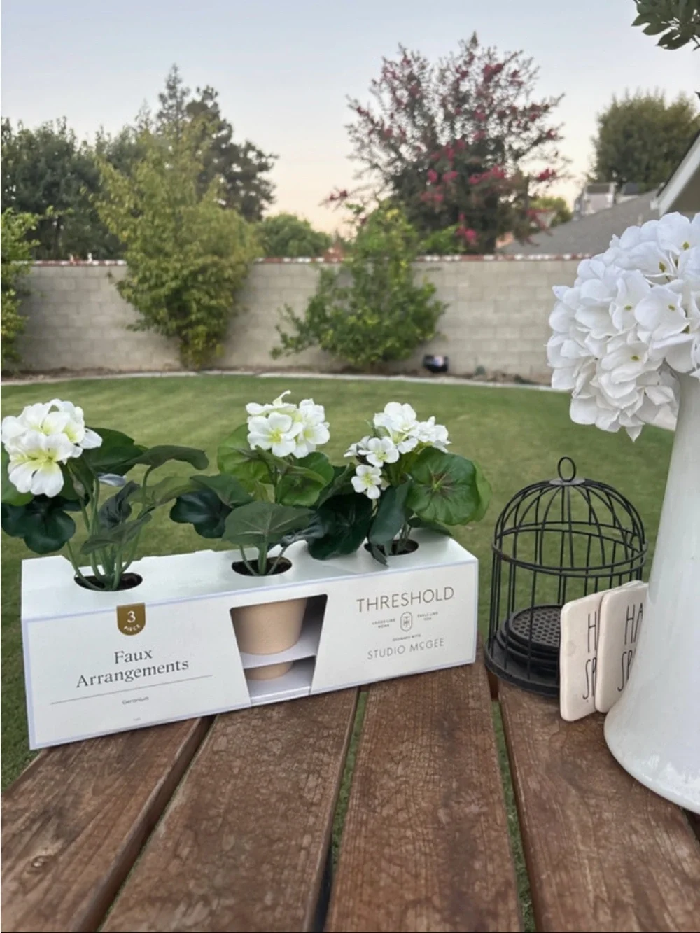Studio McGee White and Green Faux Geranium Trio in Planters